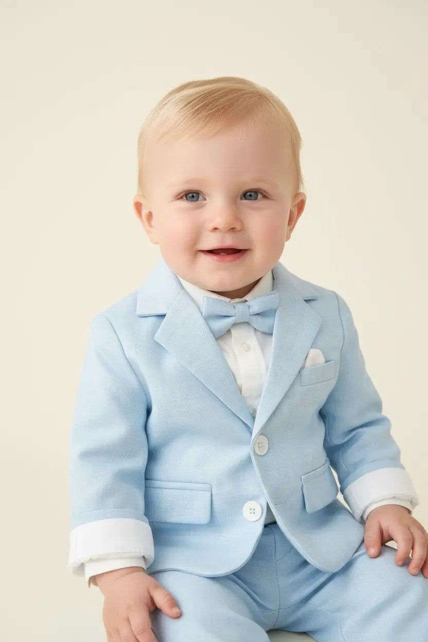 Costum Botez Băieți Bleu Deschis cu Papion