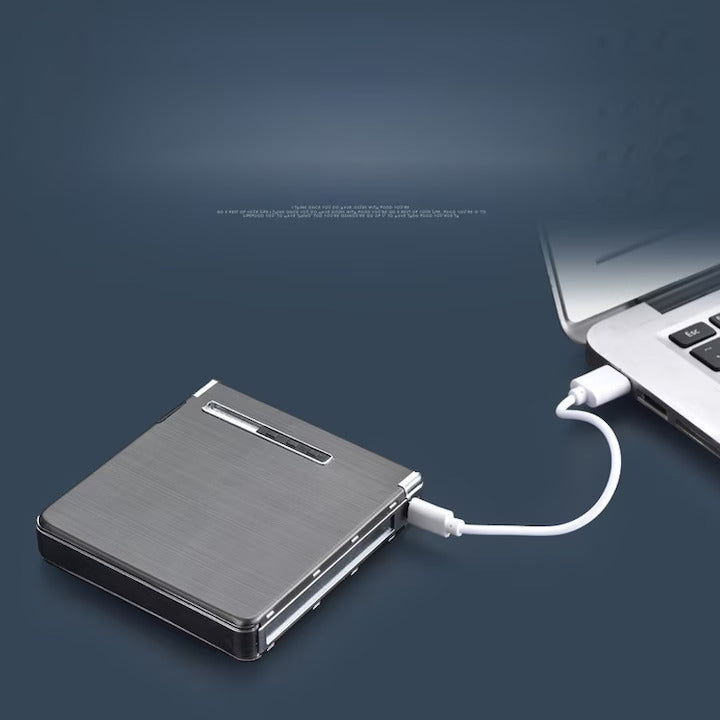Tabachera cu bricheta electrică, încărcare USB, capacitate 20 de tigari 3 în 1