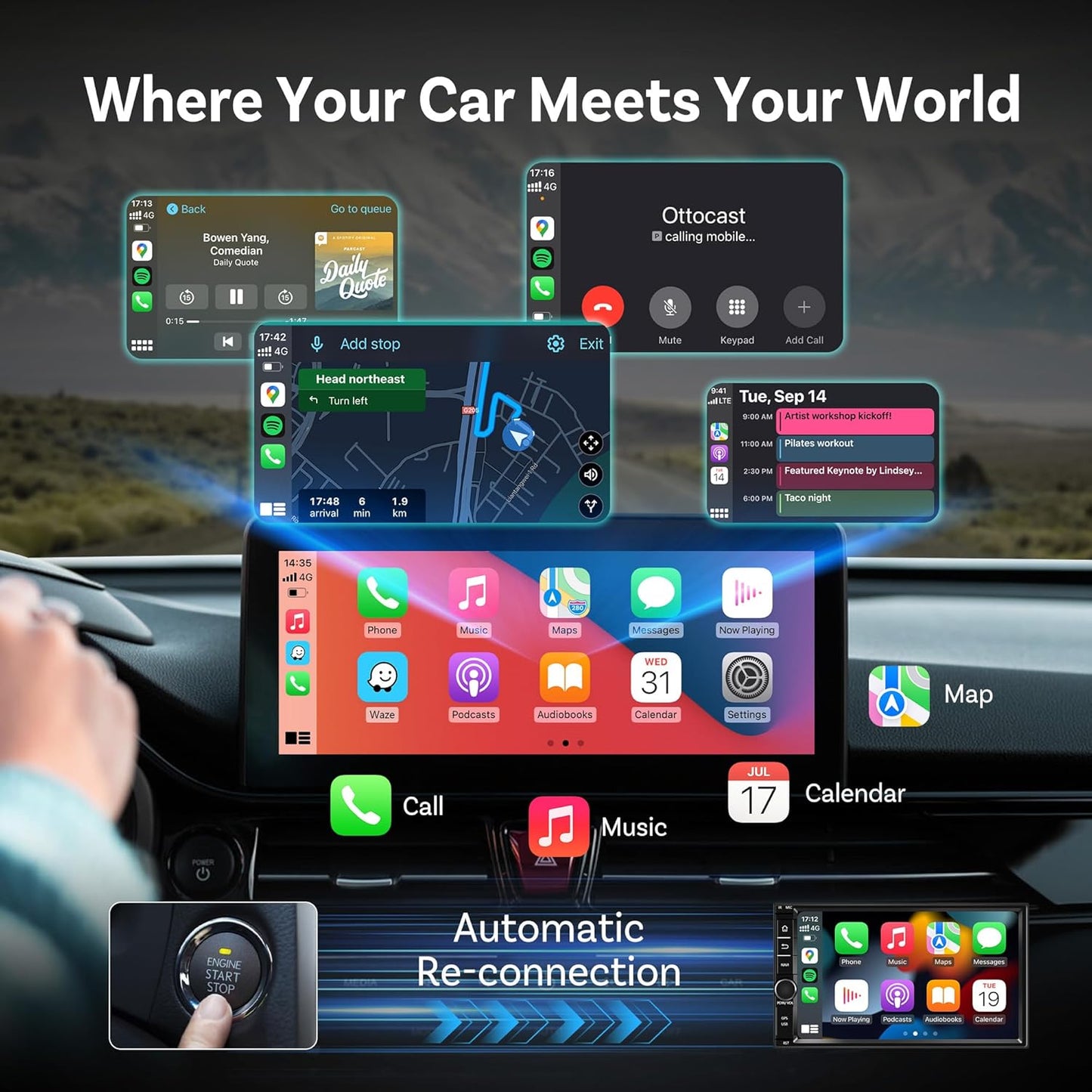 CarPlay, stick USB, USB C pentru conectivitate wireless a mașinii cu Apple CarPlay și Android Auto