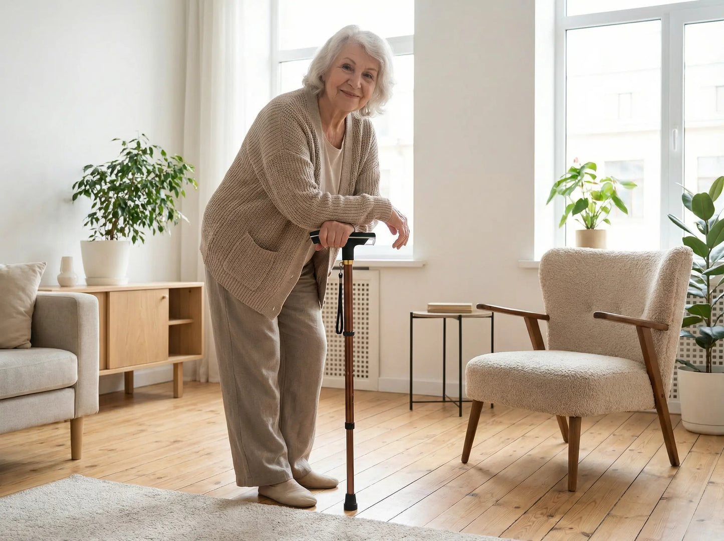 Baston telescopic de sprijin, pliabil,  lanterna LED