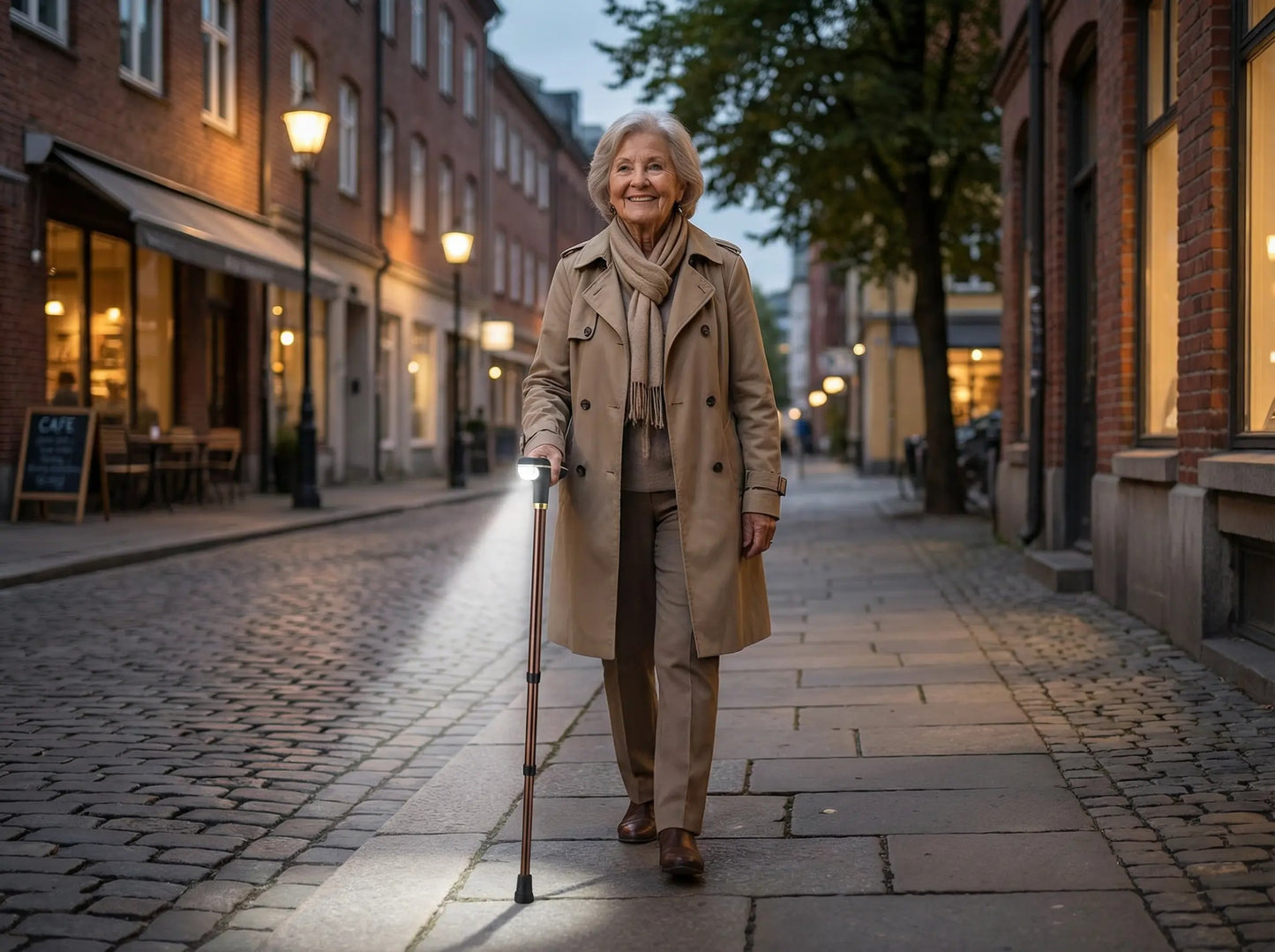 Baston telescopic de sprijin, pliabil,  lanterna LED