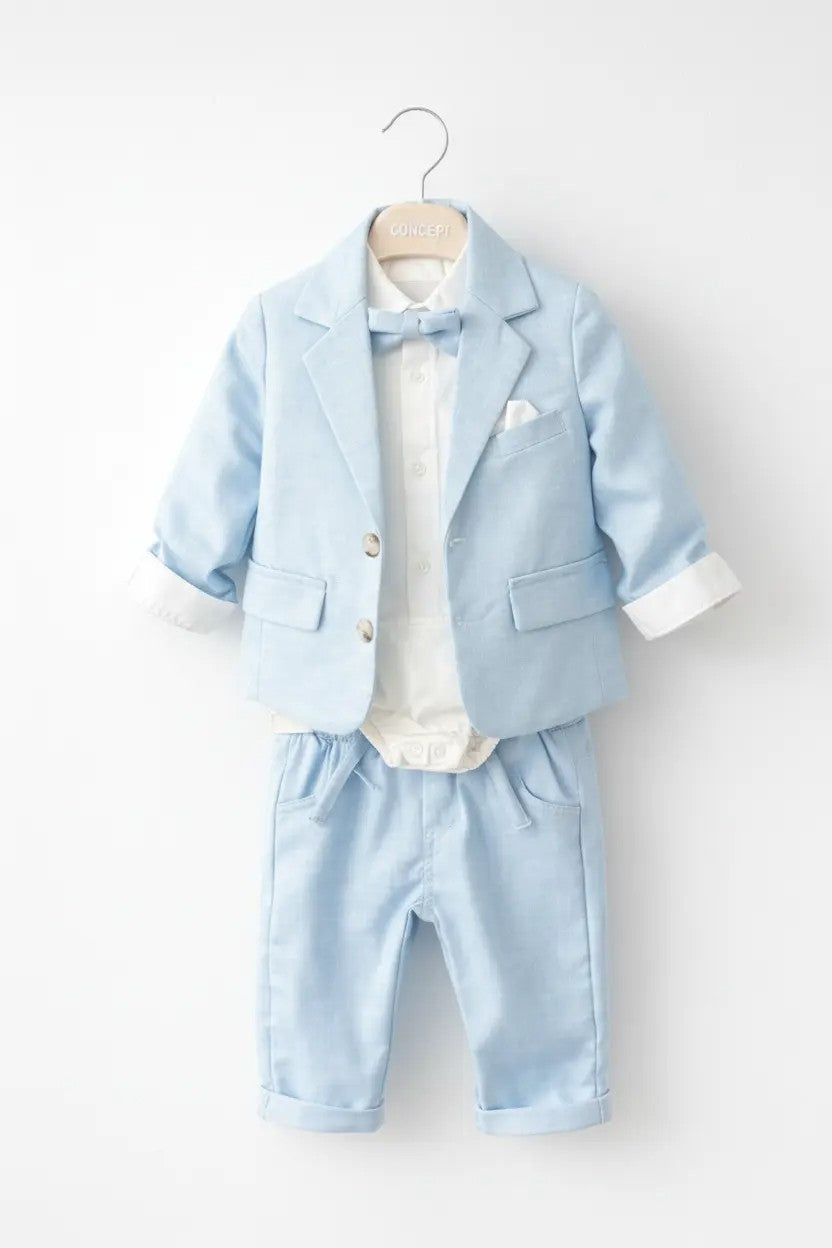 Costum Botez Băieți Bleu Deschis cu Papion