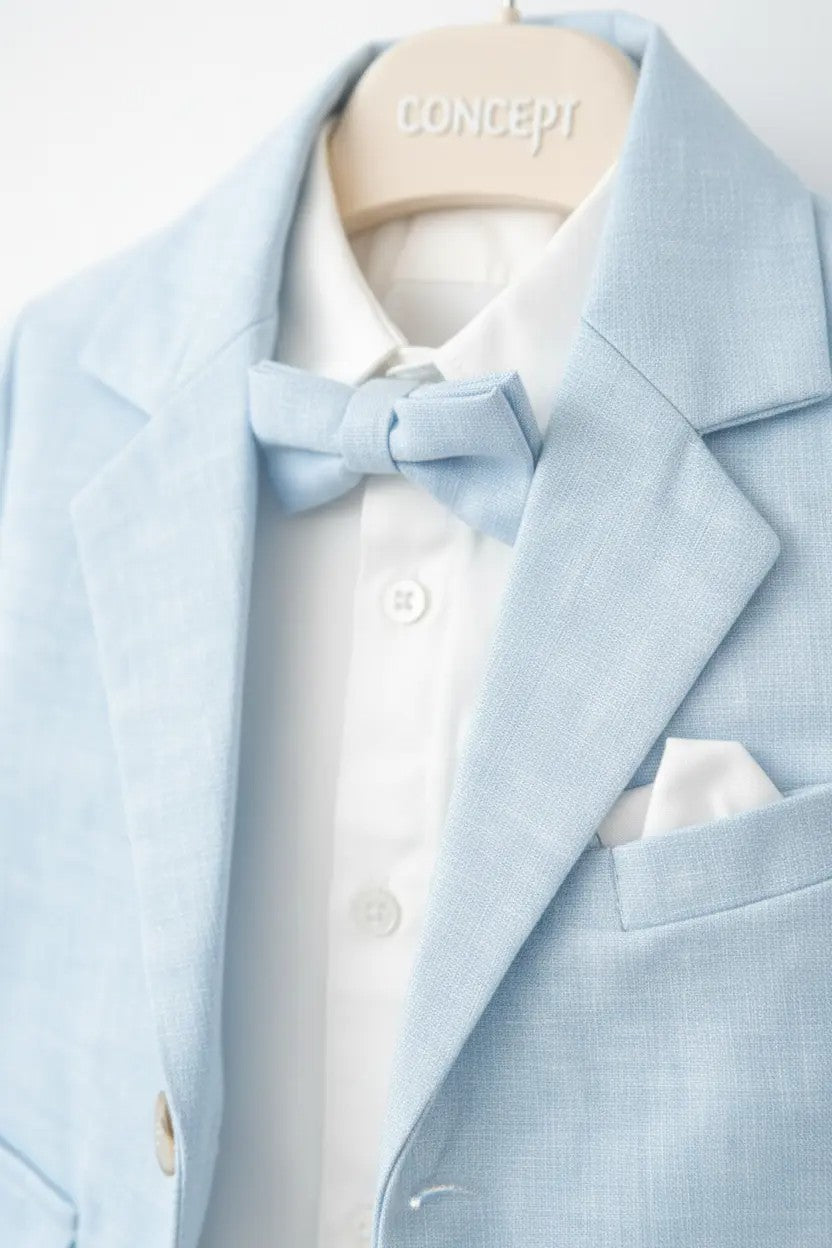 Costum Botez Băieți Bleu Deschis cu Papion