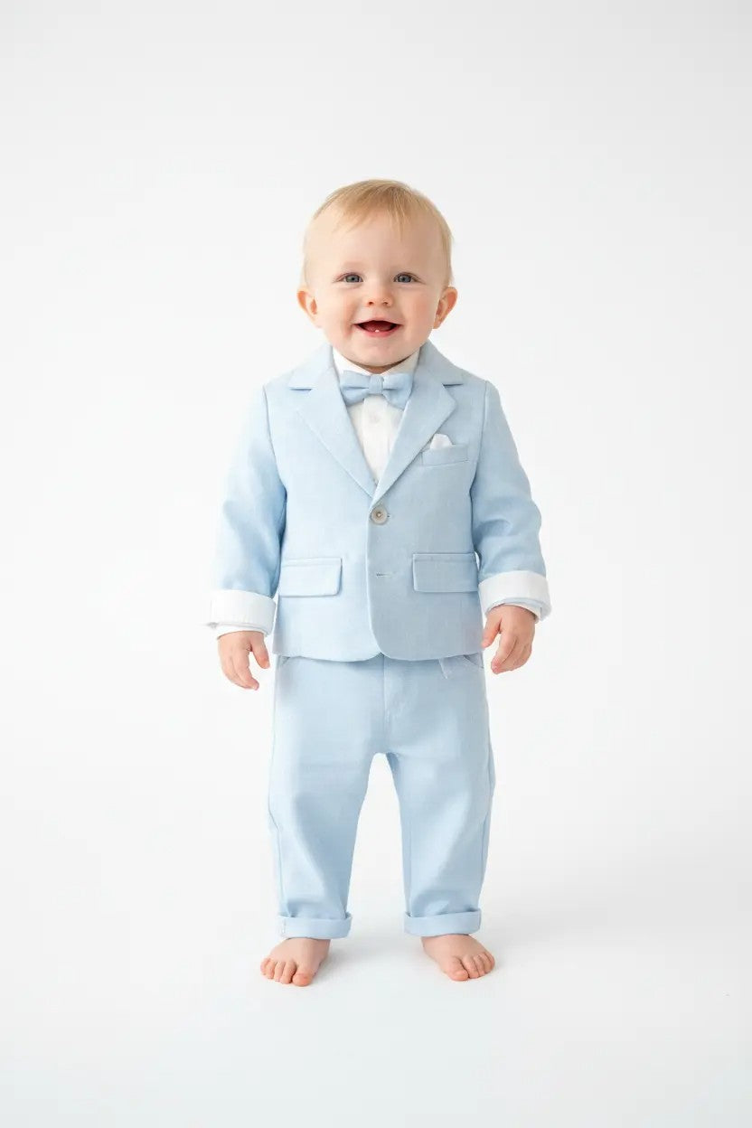 Costum Botez Băieți Bleu Deschis cu Papion
