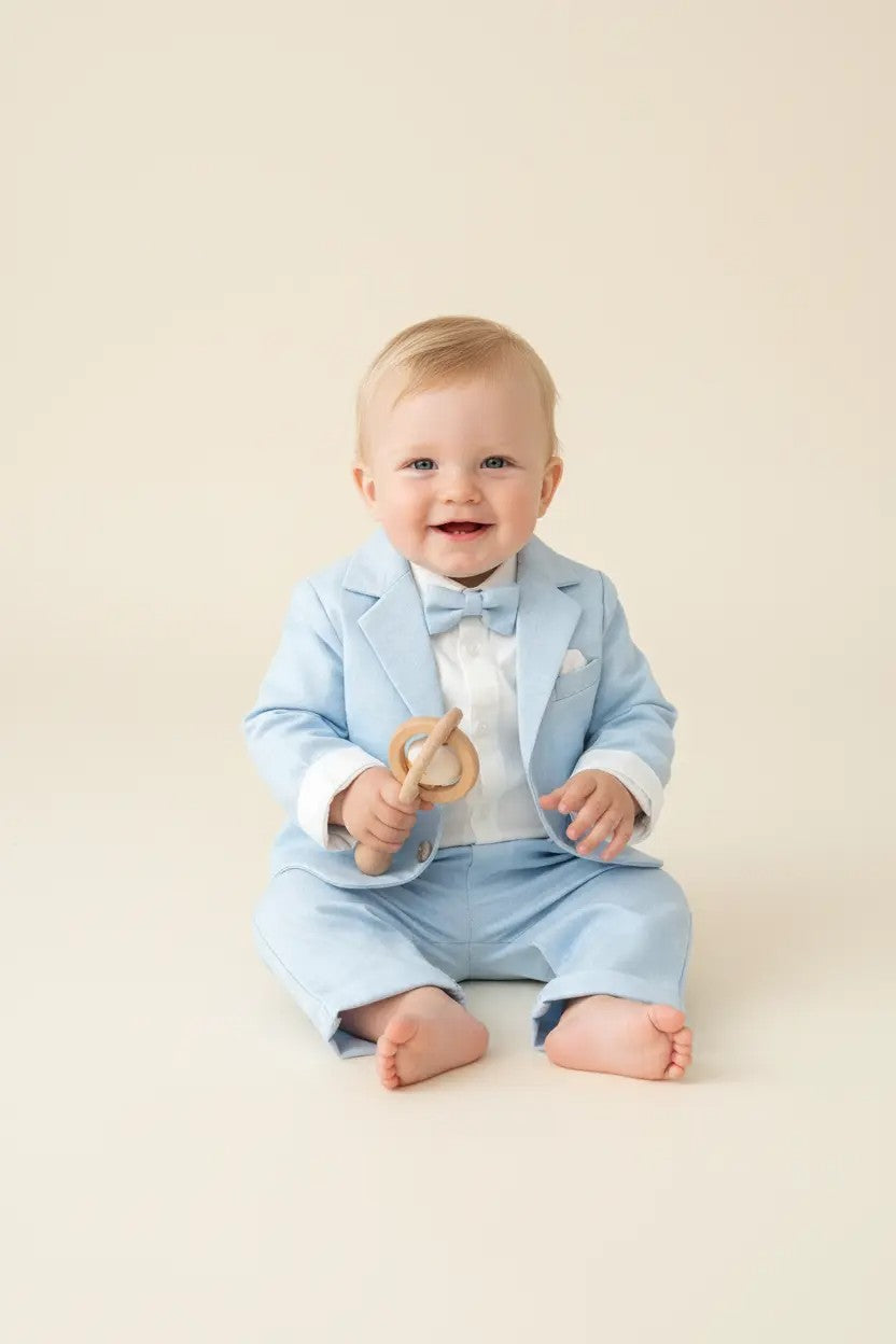 Costum Botez Băieți Bleu Deschis cu Papion