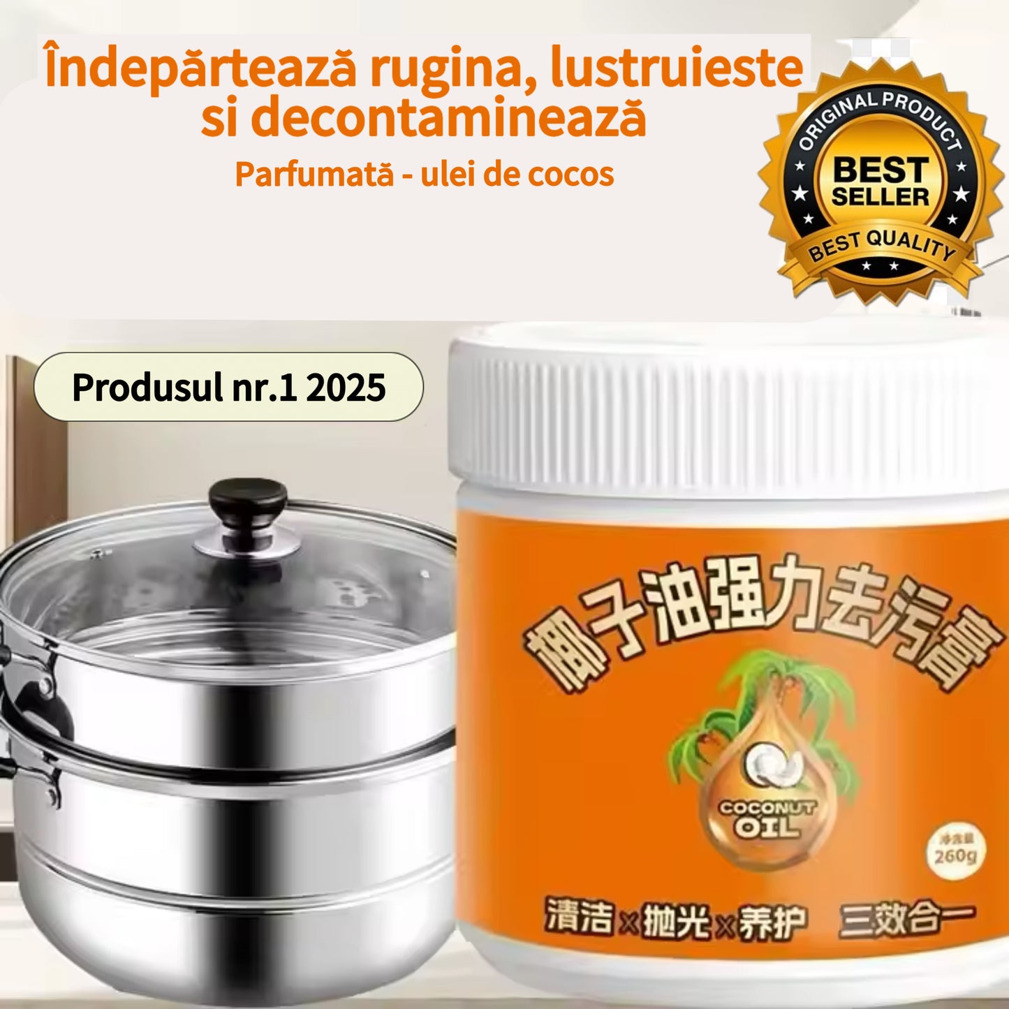 Pastă de curătat si lustruit multifunctională cu ulei de cocos
