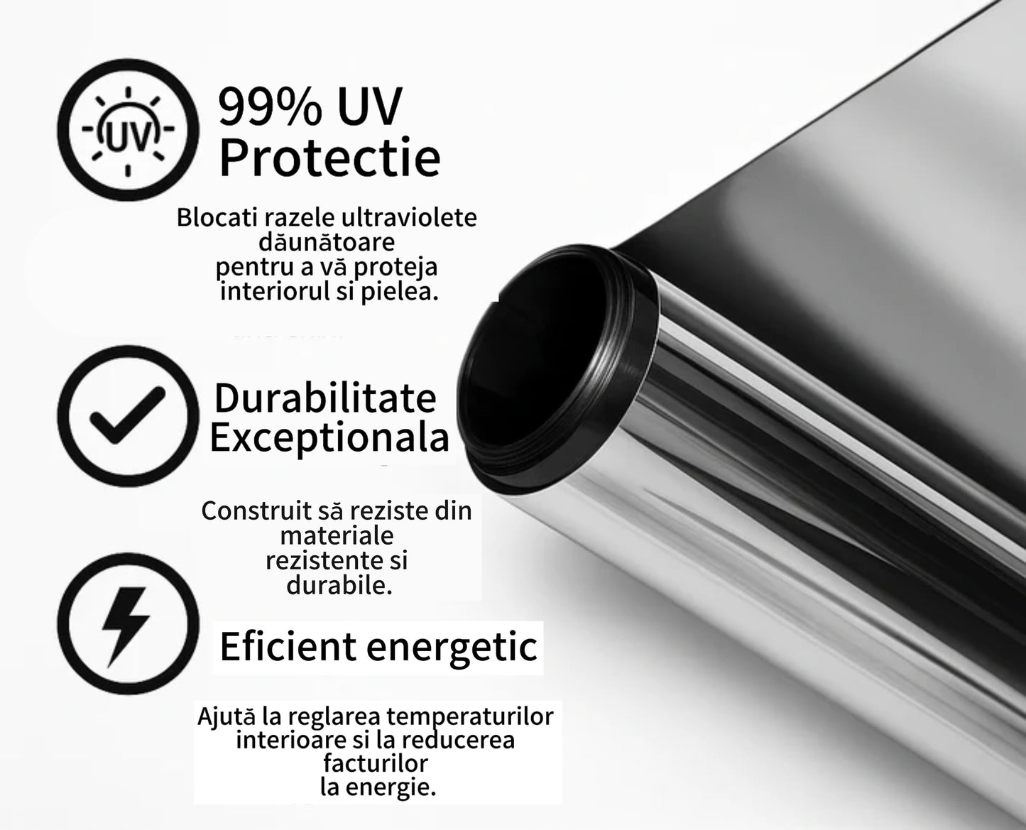 Folie reflectorizanta pentru ferestre 60X300 , PROTECTIE UV
