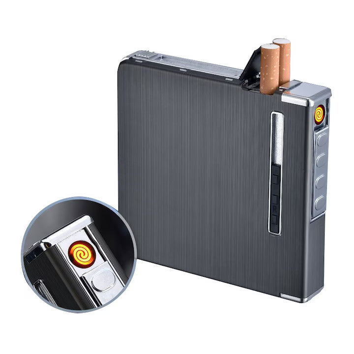 Tabachera cu bricheta electrică, încărcare USB, capacitate 20 de tigari 3 în 1